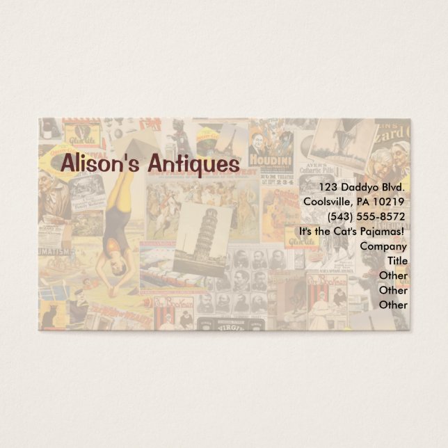 Vintage 1800s kollage visitkort (Framsidan)