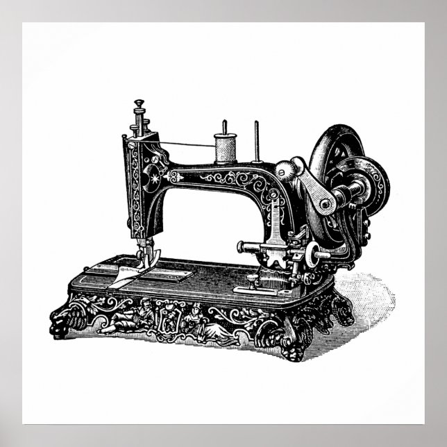 Vintage 1800s Syningsillustration för Maskin Poster (Framsidan)