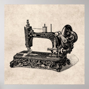 Vintage 1800s Syningsillustration för Maskin Poster