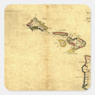Vintage 1837 Hawaii Karta - Hawaiianska öarna Fyrkantigt Klistermärke