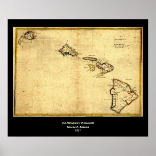 Vintage 1837 Hawaii Karta - Hawaiianska öarna Poster