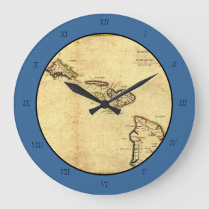 Vintage 1837 Hawaii Karta - Hawaiianska öarna Stor Klocka