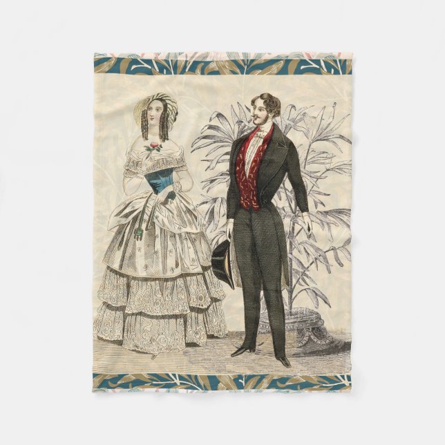 Vintage 1844 viktoriansk bröllopsillustration  fleecefilt (Framsidan)