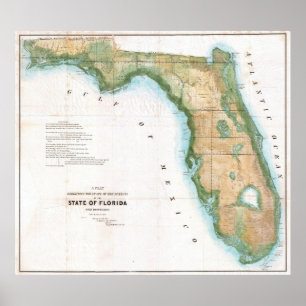 Vintage 1848 Karta i Florida Poster