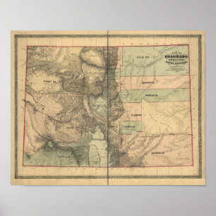 Vintage 1862 Karta i Colorado Territory Poster