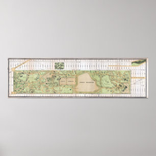 Vintage 1868 Olmstead Karta i Central Park NYC Poster