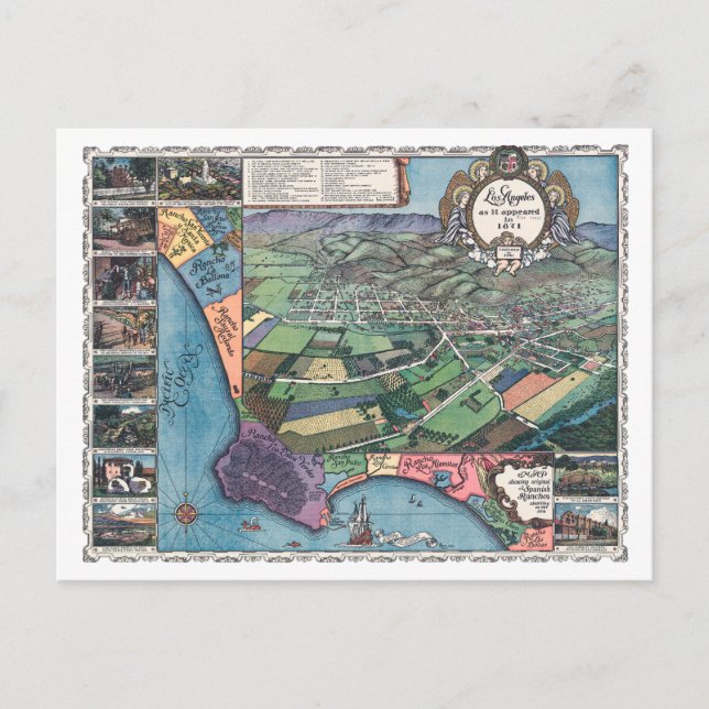 Vintage 1871 Karta i Los Angeles Vykort (Framsida)