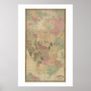 Vintage 1872 Brooklyn Karta - New York City, Queen Poster