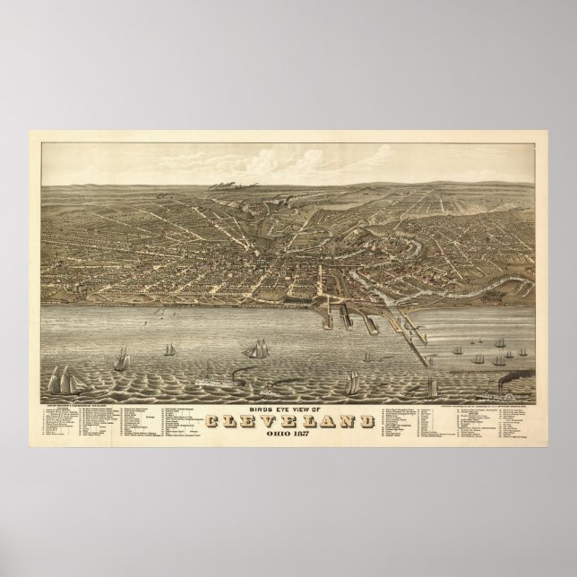 Vintage 1877 Cleveland Ohio View Poster (Framsidan)