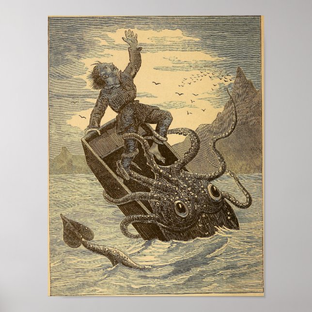 Vintage 1879 Giant Squid Poster (Framsidan)