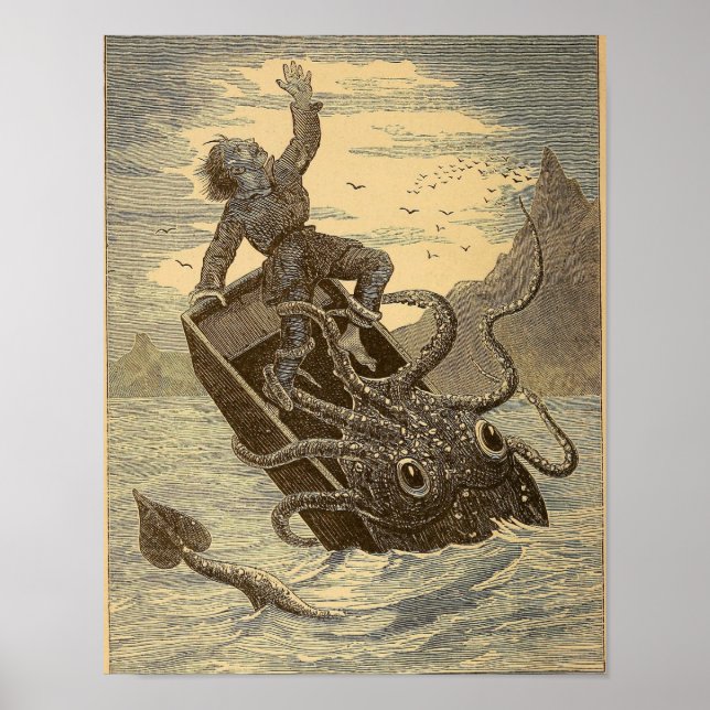 Vintage 1879 Jättebläckfisk Poster (Framsidan)