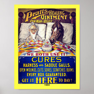 Vintage 1880 Horse Liniment: Pratts Horse Ointment Poster