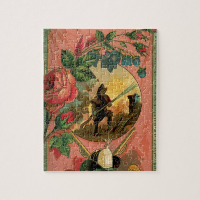 Vintage 1880's Fireman Firefighter Artwork Pussel (Vertikal)