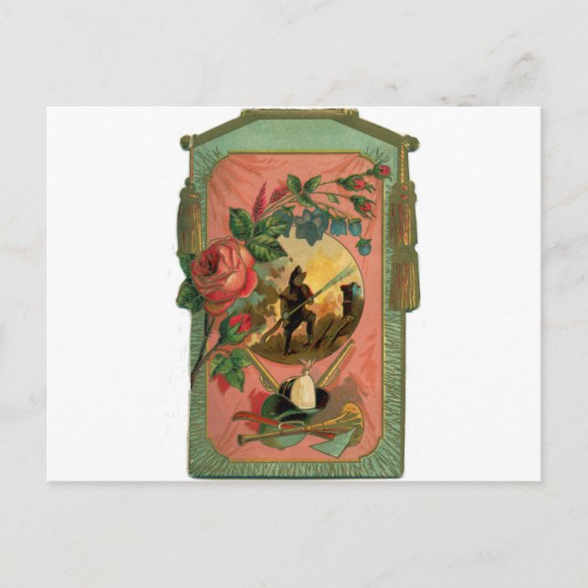 Vintage 1880's Fireman Firefighter Artwork Vykort (Framsida)