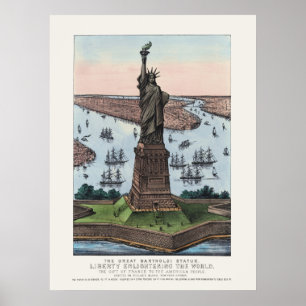 Vintage 1885 Frihetsgudinnan NYC hamn konst Poster
