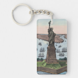 Vintage 1885 Staty över Liberty NYC Harbor Konst