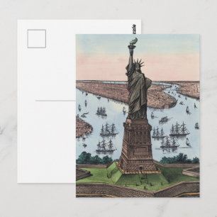 Vintage 1885 Staty över Liberty NYC Harbor Konst Vykort