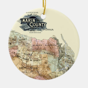Vintage 1890 Karta i Marin County Julgransprydnad Keramik