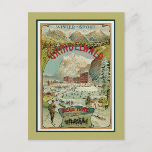 Vintage 1890-talet schweiziska Alpernor: Vinterspo Vykort
