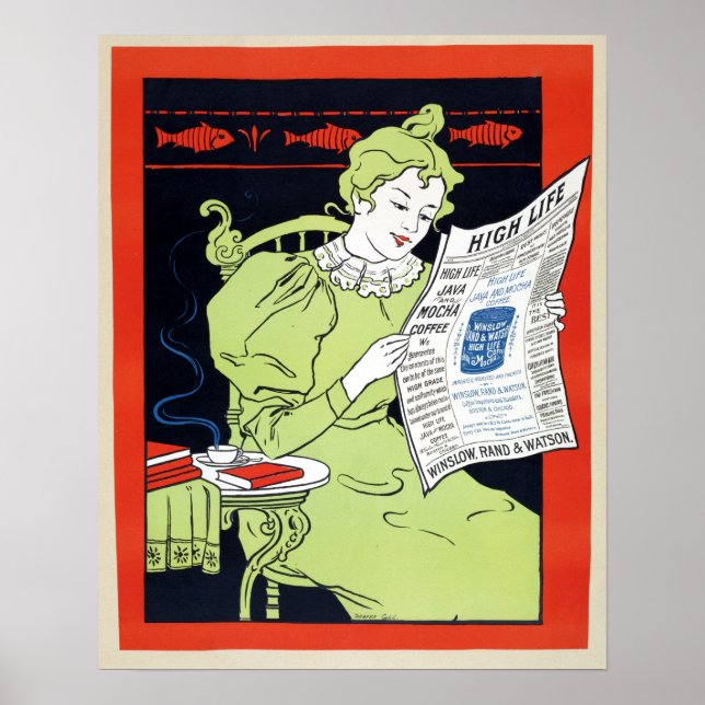 Vintage 1890s Mocha Coffee Advertisement Poster (Framsidan)