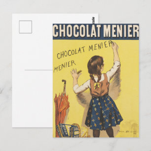 Vintage 1892 Chocolat Menier Fransk flicka konst Vykort