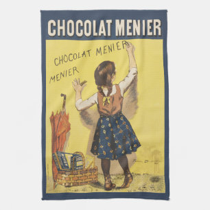 Vintage 1892 Chocolat Menier Fransk Flickak Konst Kökshandduk