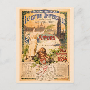 Vintage 1894 Antwerpens världsutställning Vykort
