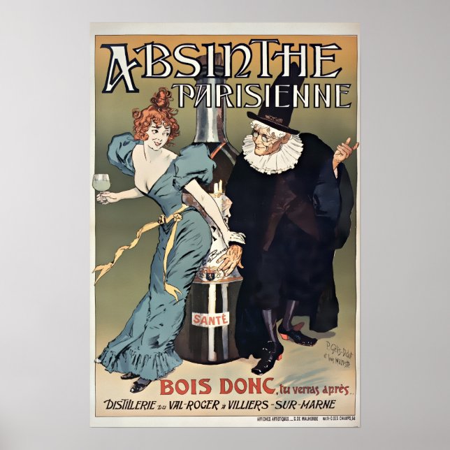 Vintage 1896 Art Nouveau Absinthe Parisienne Poster (Framsidan)