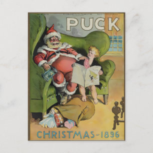 Vintage 1896 Puck Magazine julen Tomte & Barn Vykort