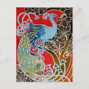 Vintage 1898 Art nouveau Peacock av Gisbert Combaz Vykort