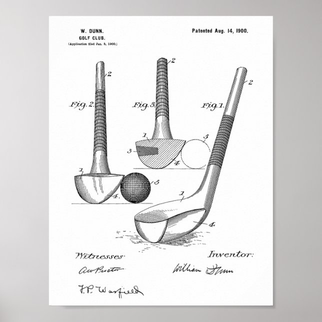 Vintage 1900 Golf Klubb Design Patent Art-utskrift Poster (Framsidan)