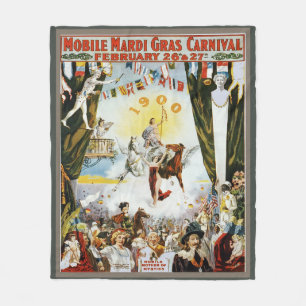 Vintage 1900 Mobile Mardi Gras Karneval Affisch Ko Fleecefilt