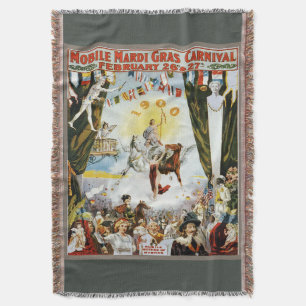 Vintage 1900 Mobile Mardi Gras karnevalaffisch kon Filt