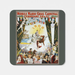 Vintage 1900 Mobile Mardi Gras karnevalaffisch kon Fyrkantigt Klistermärke