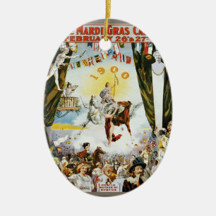 Vintage 1900 Mobile Mardi Gras karnevalaffisch kon Julgransprydnad Keramik