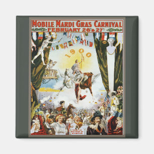 Vintage 1900 Mobile Mardi Gras karnevalaffisch kon Magnet