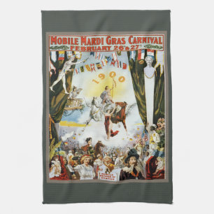 Vintage 1900 Mobile Mardi Gras karnevalsaffisch ko Kökshandduk