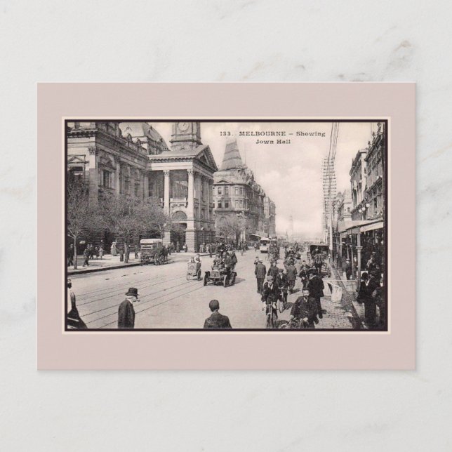 Vintage 1900-talet Melbourne Town Hall Vykort (Framsida)