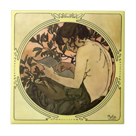 Vintage 1901 Art nouveau av Woman av Alphonse Much Kakelplatta