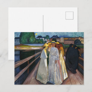 Vintage 1903 Munch Flickor på bro Postertryck Vykort