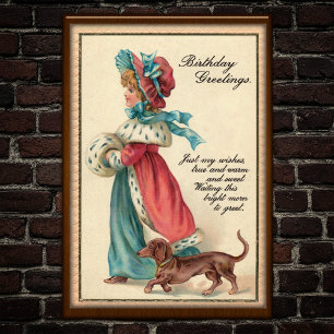 Vintage 1904 Birthday Girl & Hund Poster