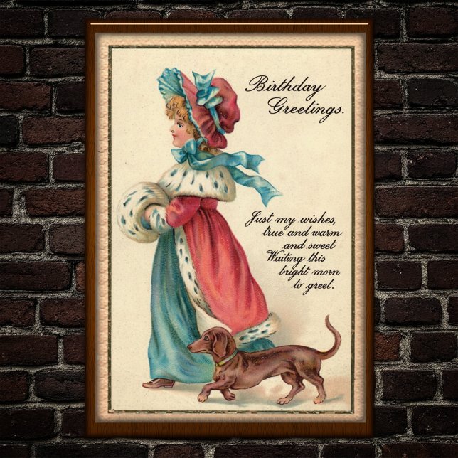 Vintage 1904 Birthday Girl & Hund Poster (Skapare uppladdad)