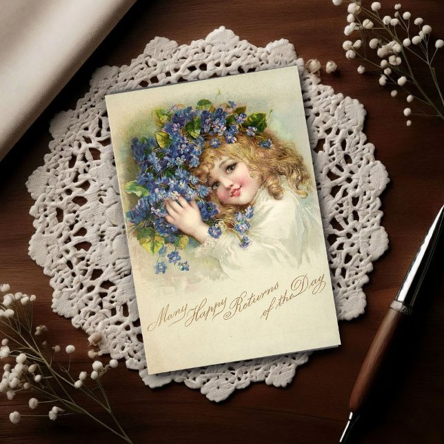 Vintage 1904 Flicka Violett Födelsedag  Vykort (Skapare uppladdad)