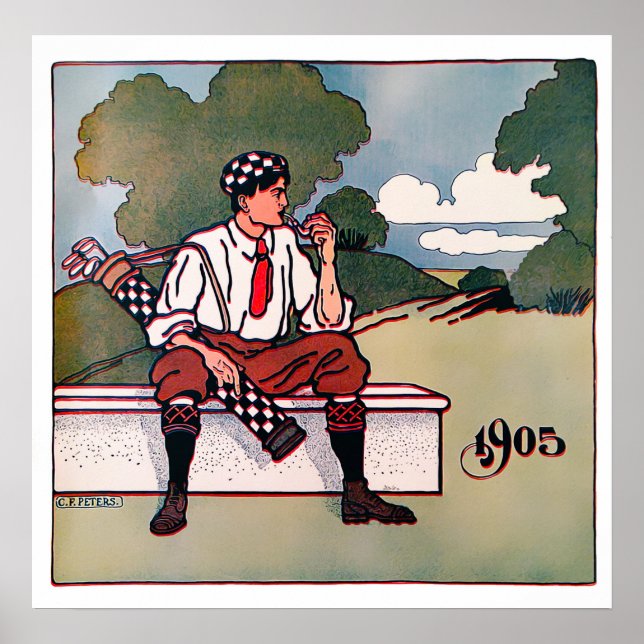 Vintage 1905 Golfer-utskrift Poster (Framsidan)