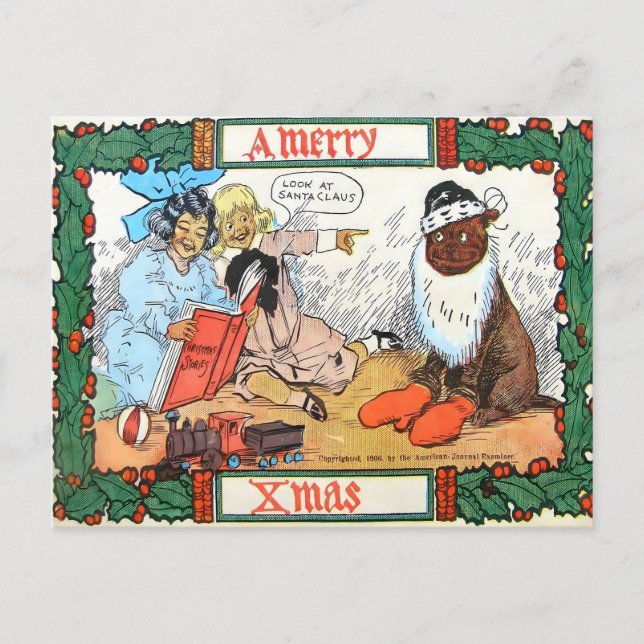 Vintage 1906 Christmas Santa Dog & Kids Vykort (Framsida)