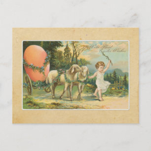 Vintage 1906 Liten flicka med lamm påsk Vykort