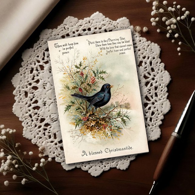 Vintage 1908 Blackbird Christmas Holiday Art Vykort (Skapare uppladdad)