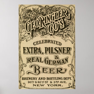 Vintage 1908 Brewery and Beer Ad Poster