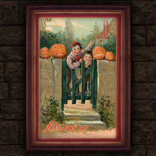 Vintage 1908 Halloween Boys and Pumpkins Poster