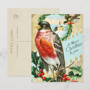 Vintage 1908 Robin Bird God jul Helg Vykort